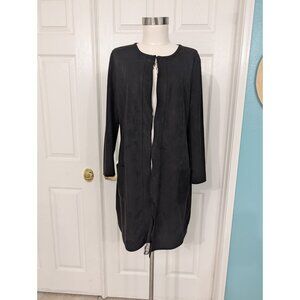 T Tahari Faux Leather Suede Open-Front Black Cardigan Coat Women's Medium (8)